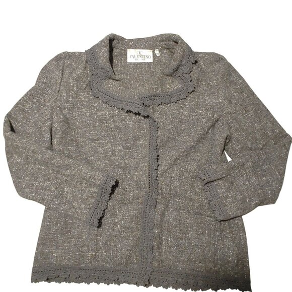 Valentino Skirt Suit Set Sz 12 Wool Angora Blend Brown Tweed Italy Authenticate - Picture 7 of 16